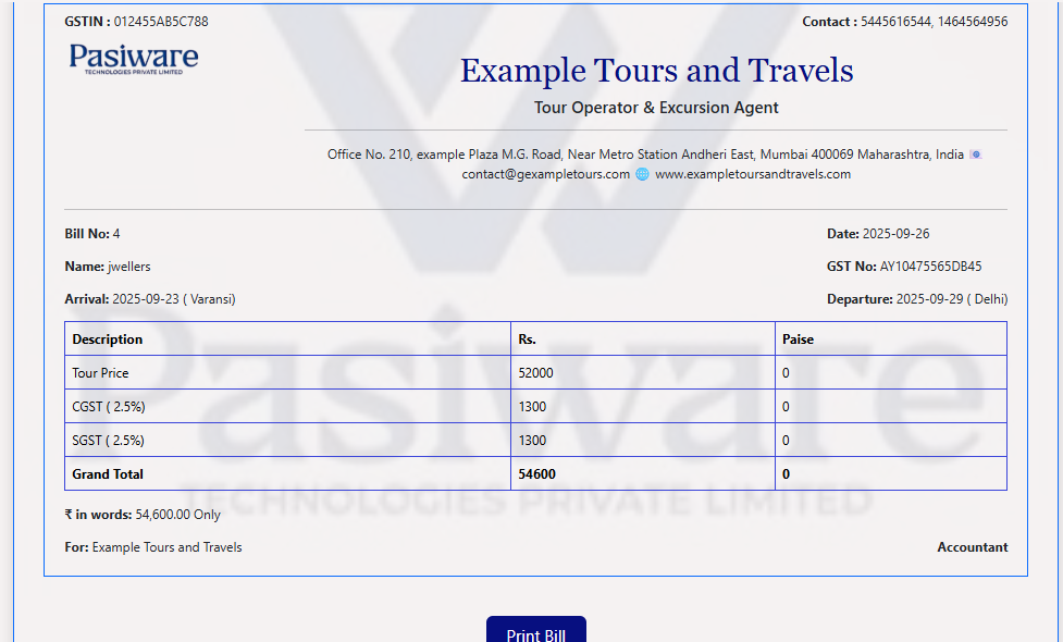 Billing Receipt