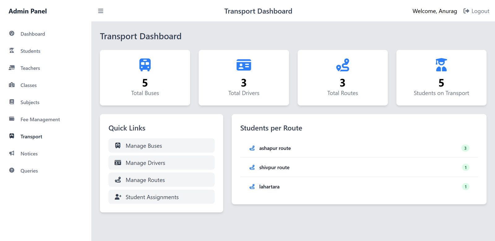 Admin transport