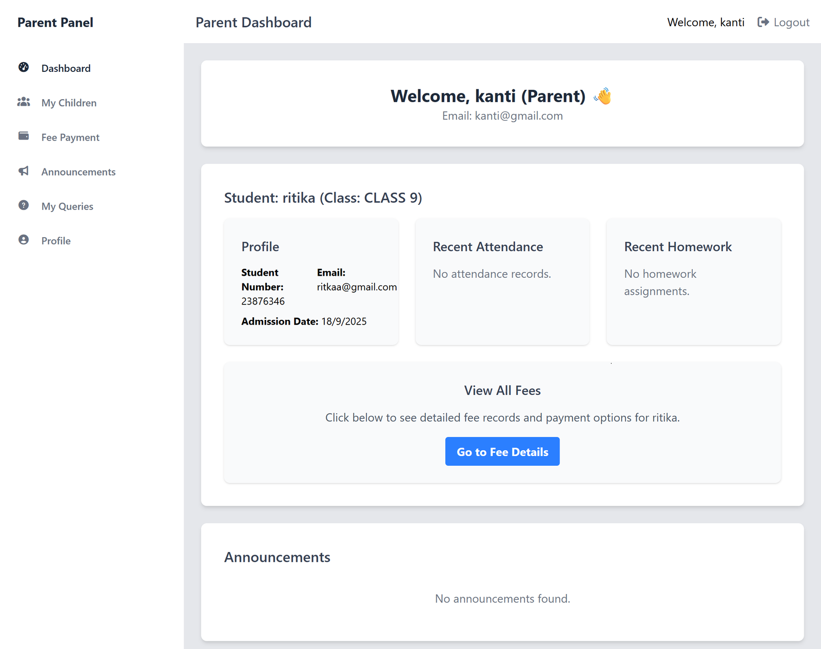 parents Dashboard